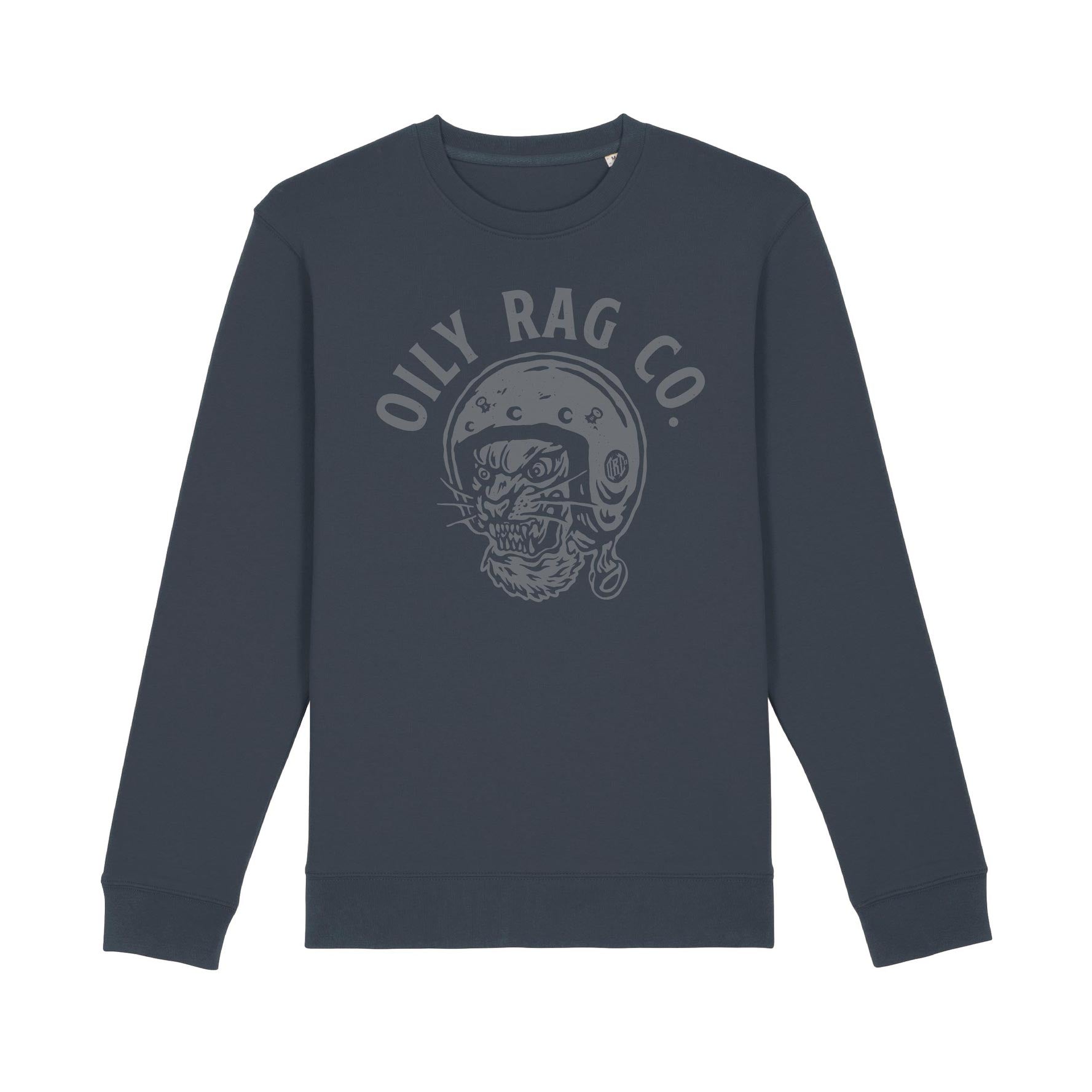 Moto Tiger Crew Neck Sweatshirt - Unisex - Dark Slate Blue | Oily Rag Co