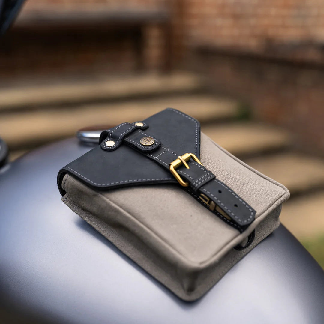 Canvas & Leather Tank Bag - Small - Slate Grey & Black
