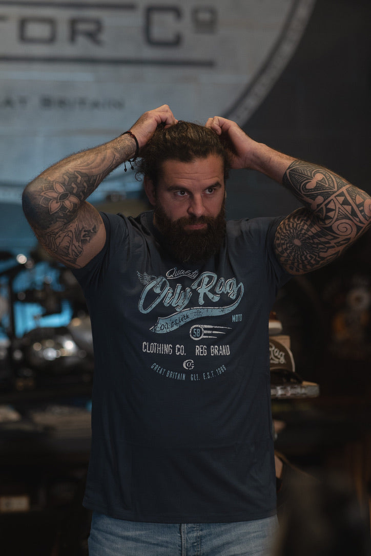 Oily Rag Co Moto Brand T-shirt - Denim Blue - Urban Style collection