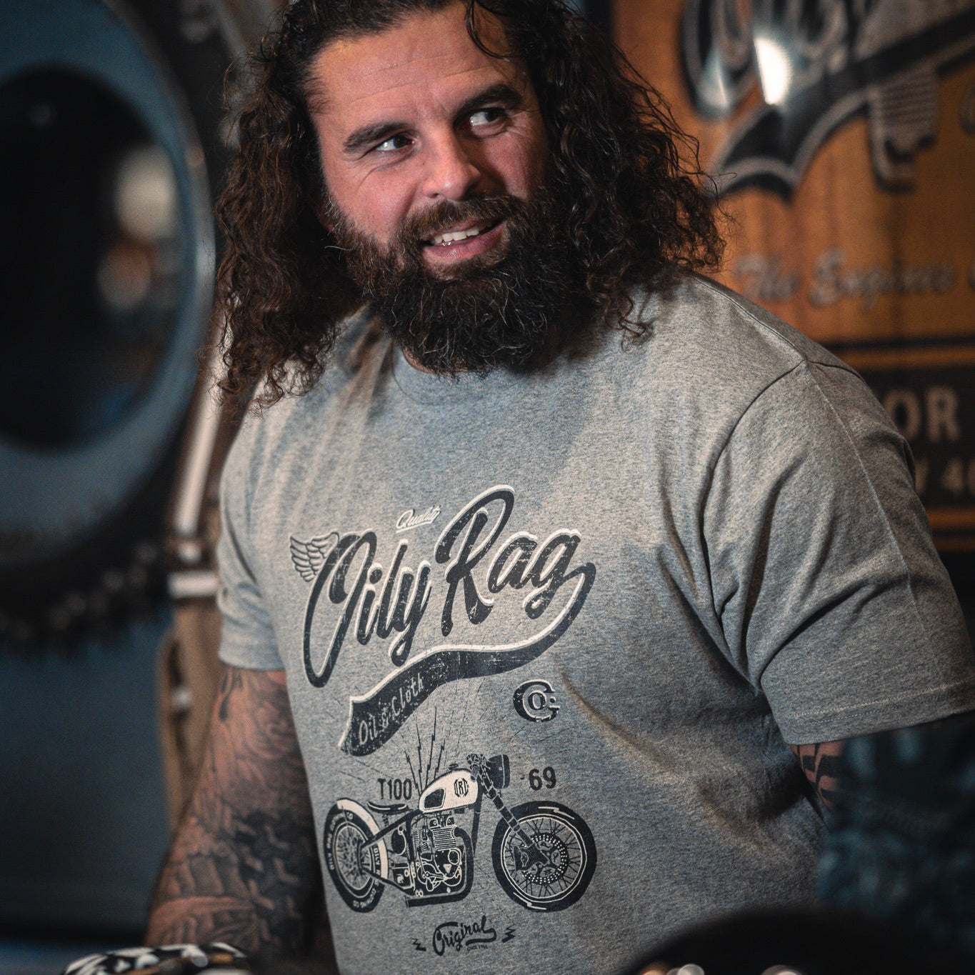 biker, beard, tattoo, bobber, triumph motorcycle, custom motors