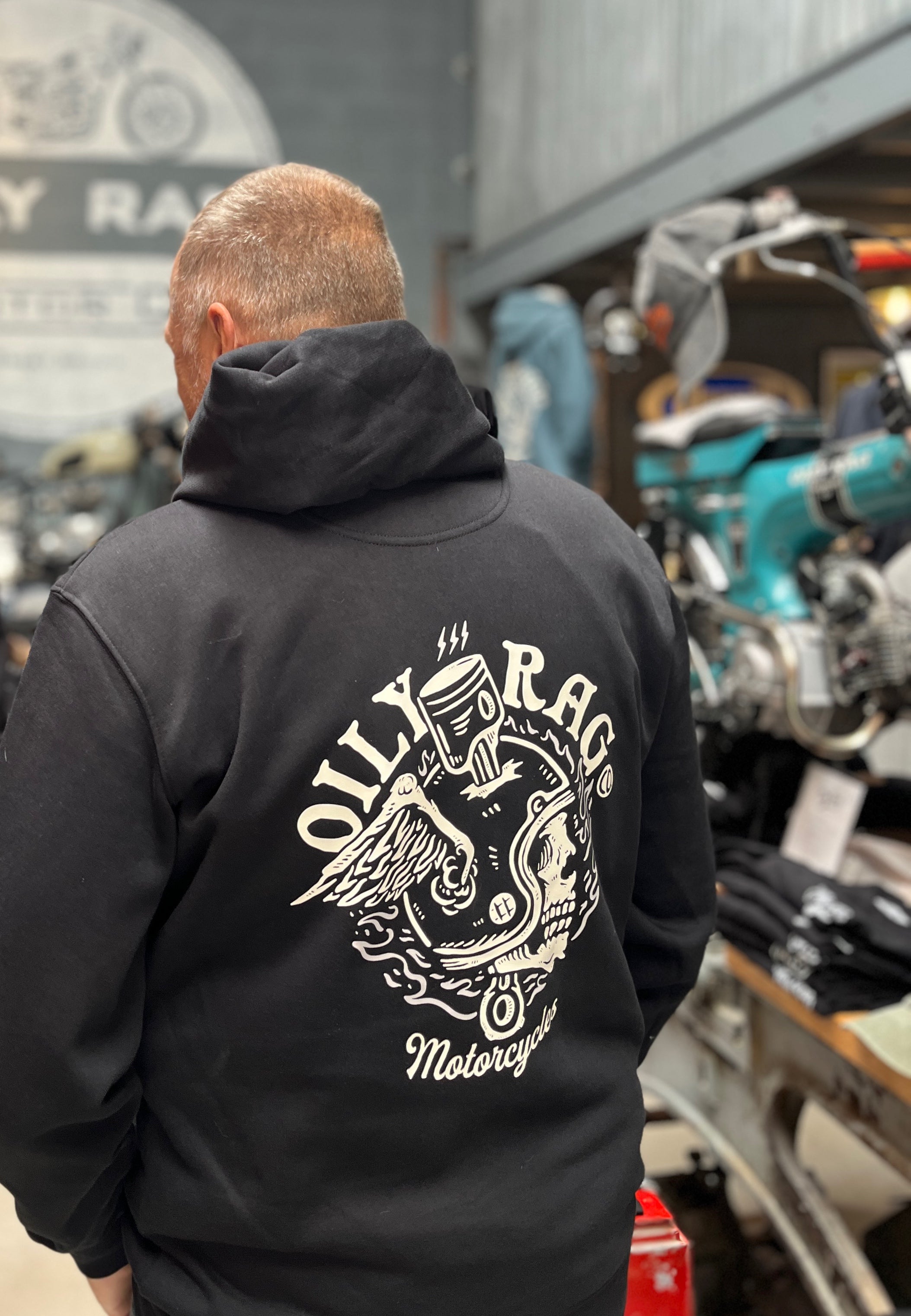 Flaming Skull Helmet Pullover Hoodie - Black