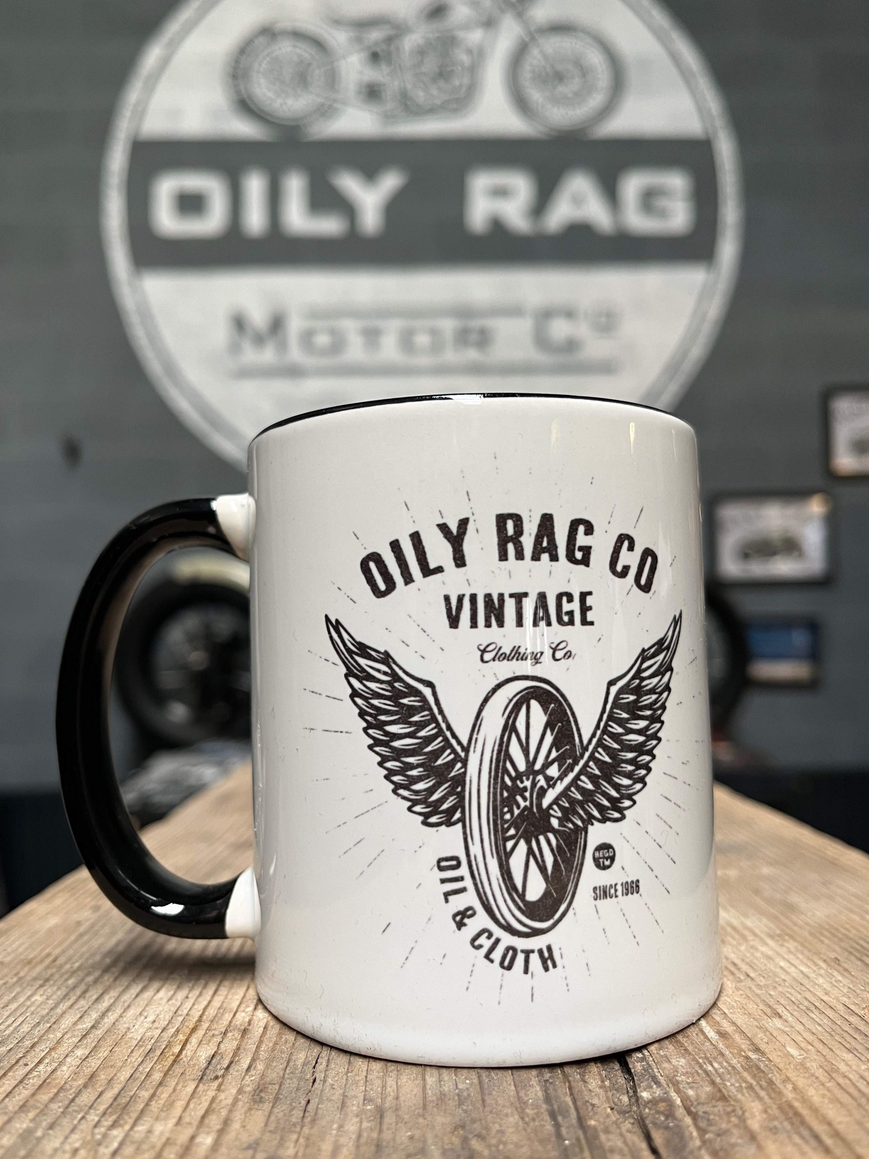 winged wheel mug biker gift motorcycle motorbike