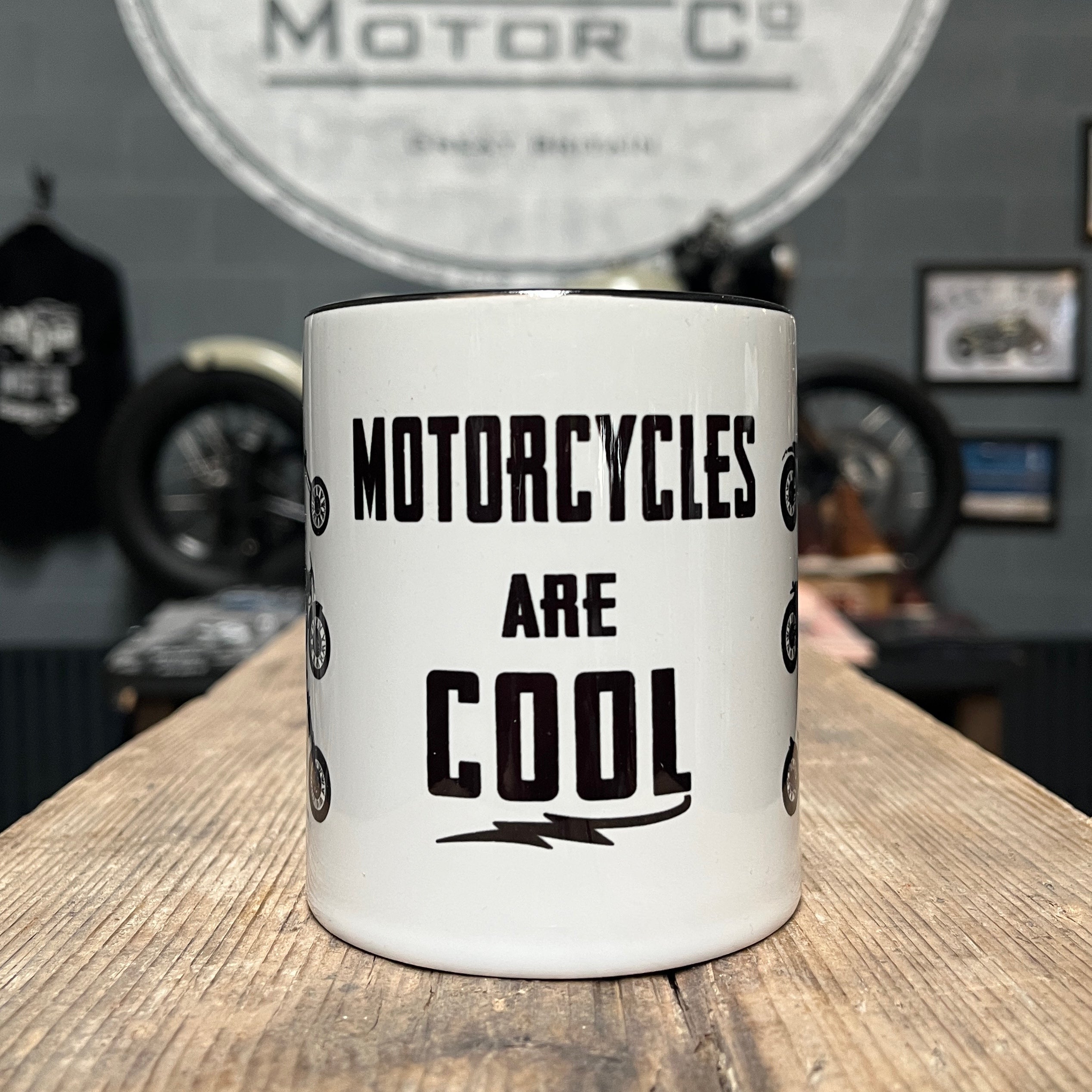 Motorcycles are Cool Mug. Print on 3 sides. + Free coaster