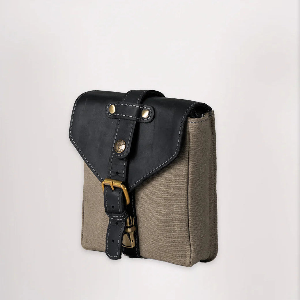 Canvas & Leather Tank Bag - Small - Slate Grey & Black