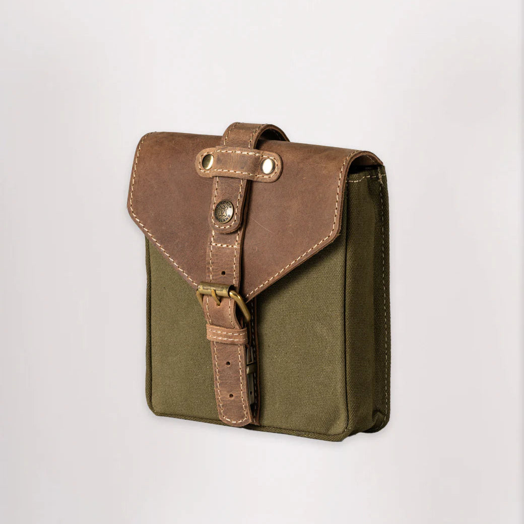 Canvas & Leather Tank Bag - Small - Olive Green & Light Tan