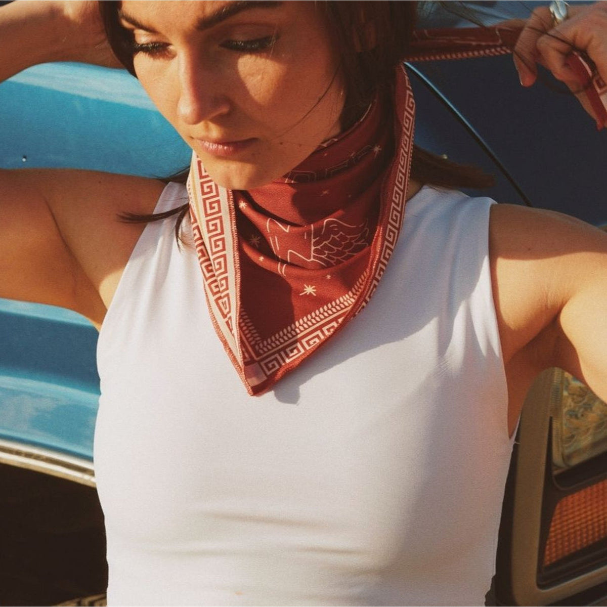Wildust Sisters Speed Goddess motorcycle scarf red and ecru