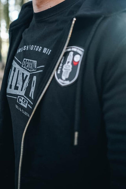 Spark Plug Zip-Thru Hoodie - Back Print - Black