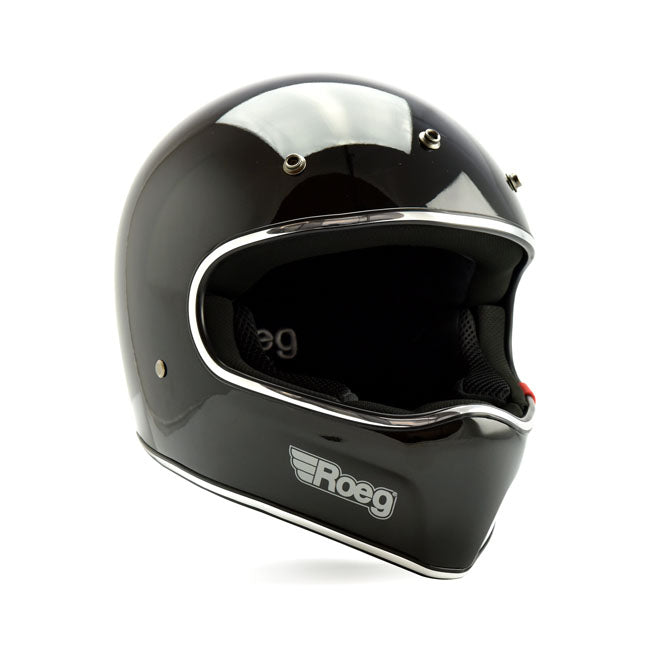 ROEG Peruna full face motorcycle helmet. Gloss black with peak.