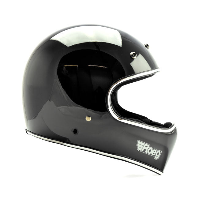 ROEG Peruna full face motorcycle helmet. Gloss black with peak. | Oily Rag Co