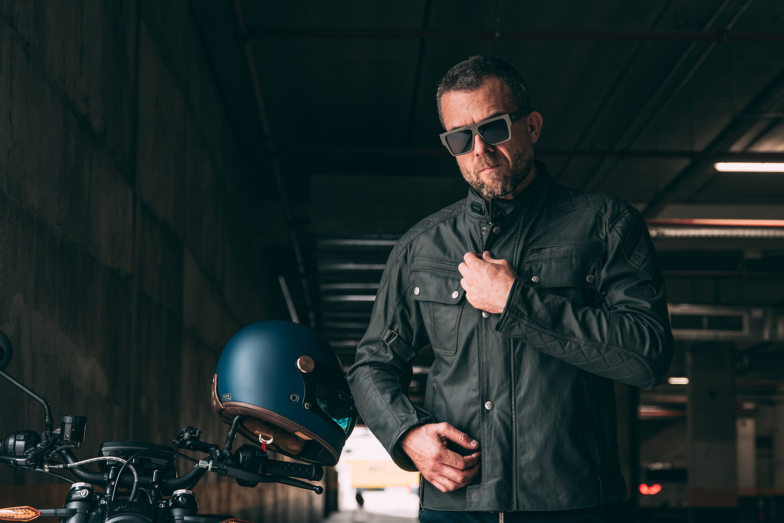 ByCity Mens Belfast Green Waxed Cotton Motorcycle Jacket