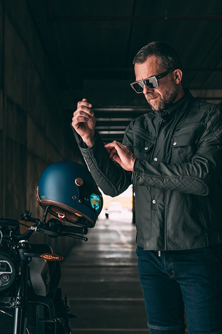 ByCity Mens Belfast Green Waxed Cotton Motorcycle Jacket