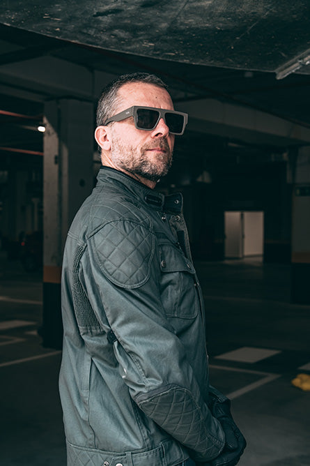 ByCity Mens Belfast Green Waxed Cotton Motorcycle Jacket