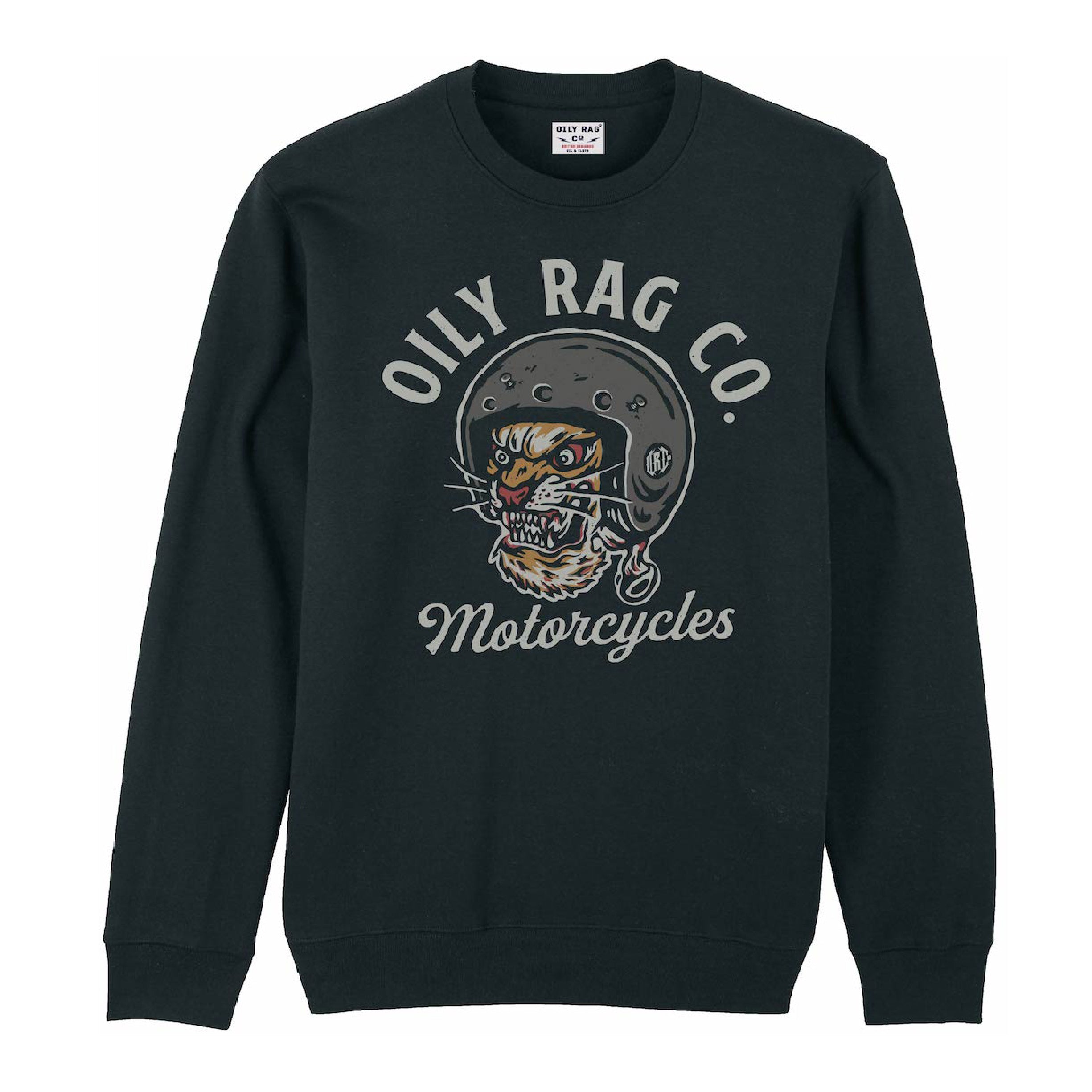 Moto Tiger Crew Neck Sweatshirt - Black | Oily Rag Co