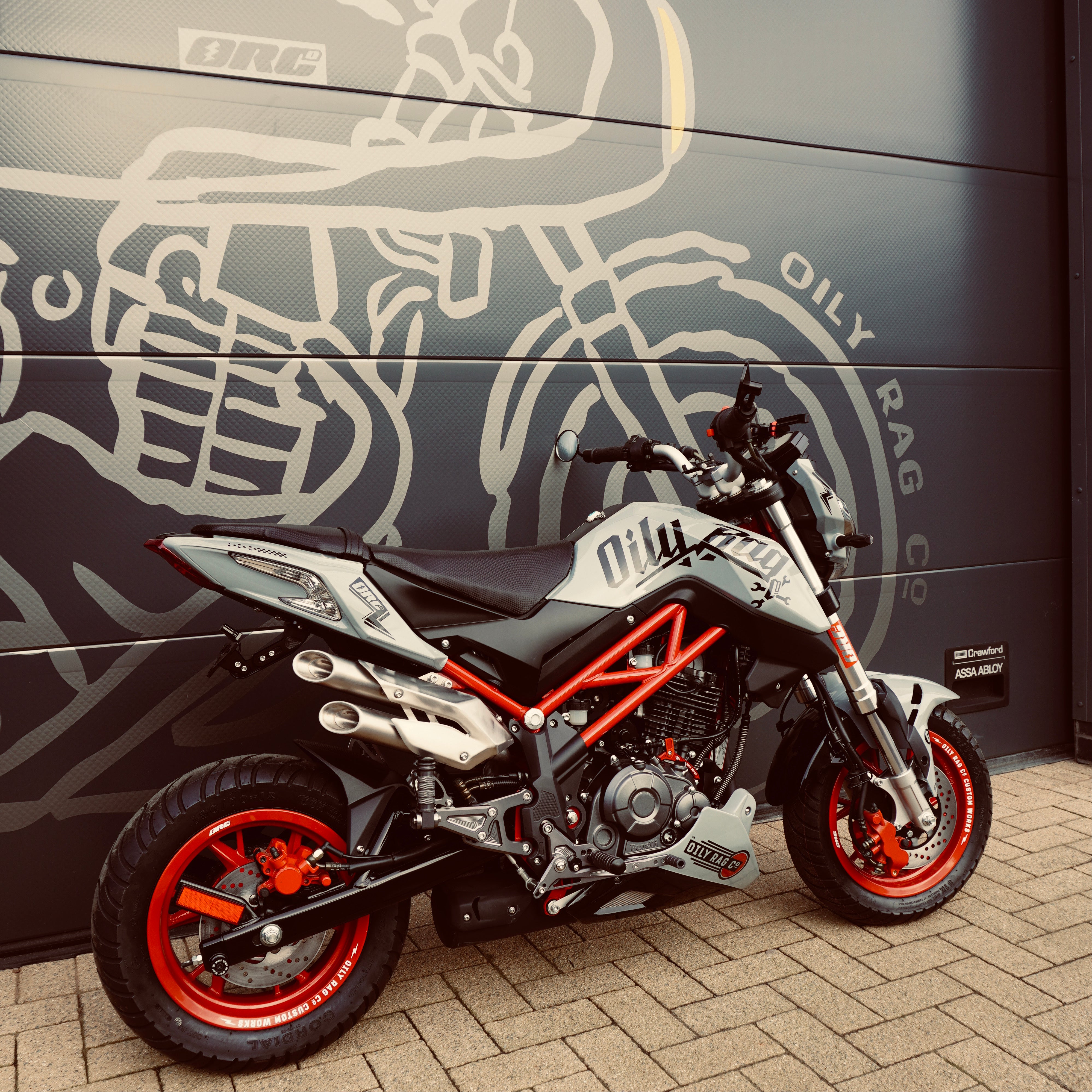 custom motorbike, benelli tnt, 125cc , motorcycle, custom paint, exhaust pipes, red wheels