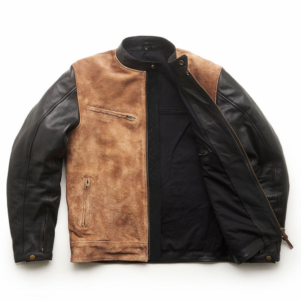 zip up mens leather jacket, tan suede, black leather