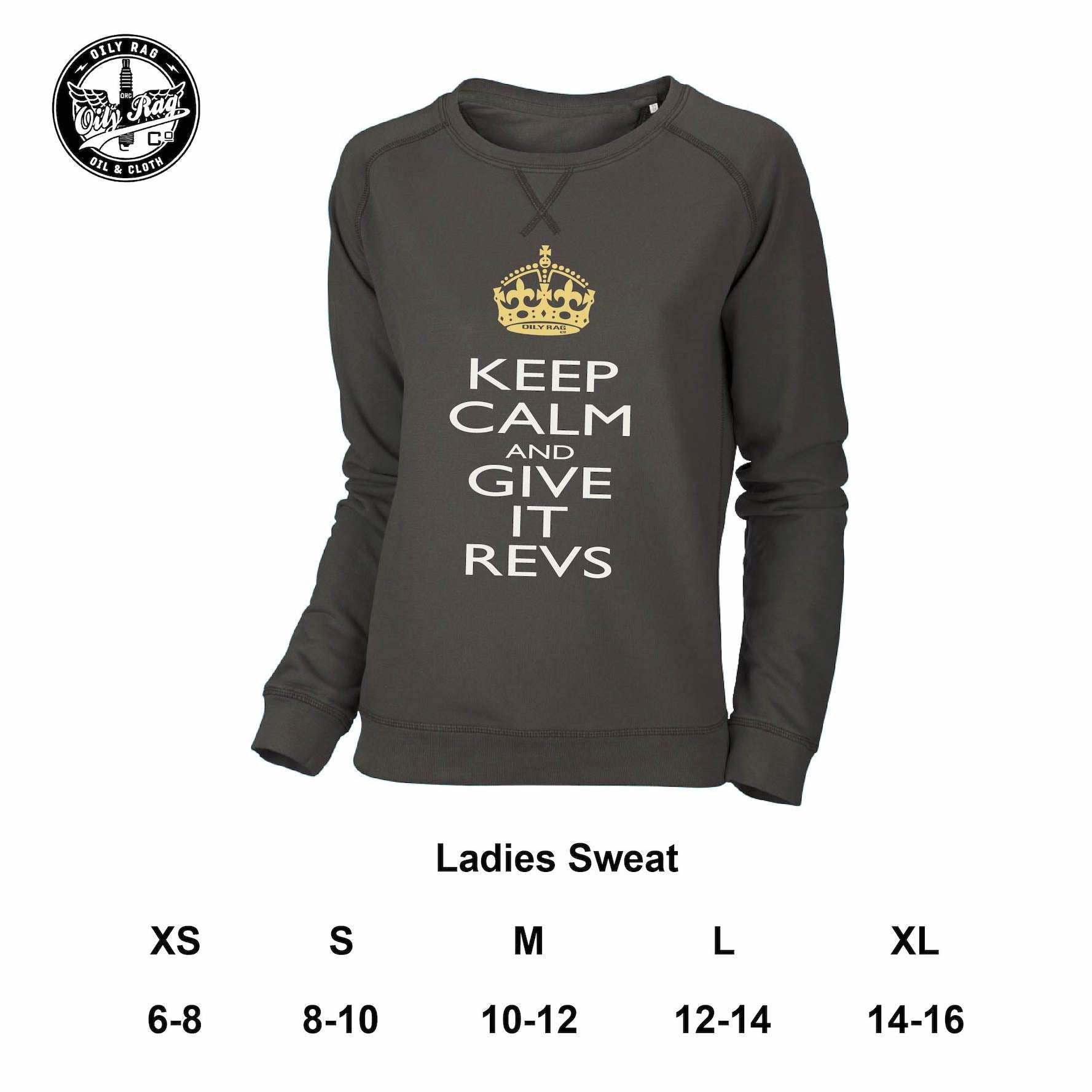 Womens Keep Calm & Give It Revs Sweatshirt - Khaki Brown