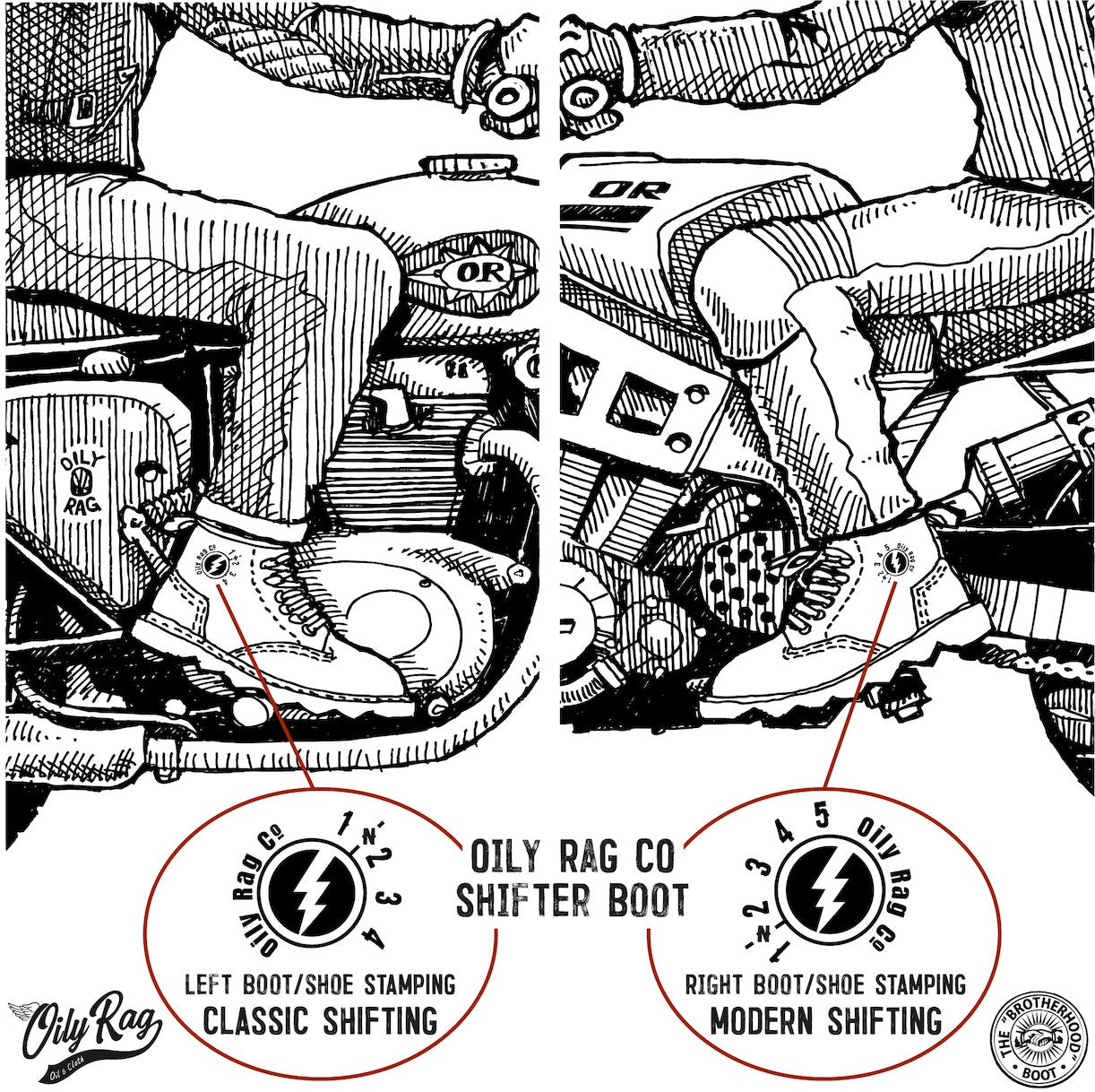shifter boot, brotherhood boot, biker, gear shift, oily leather