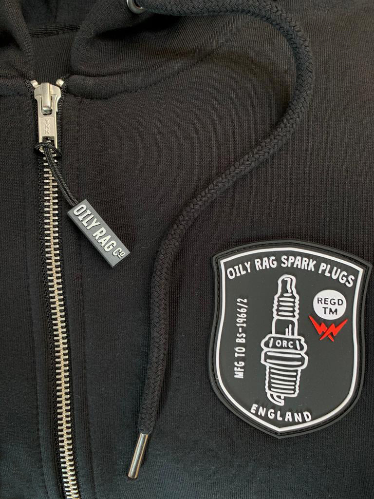 Spark Plug Zip-Thru Hoodie - Back Print - Black
