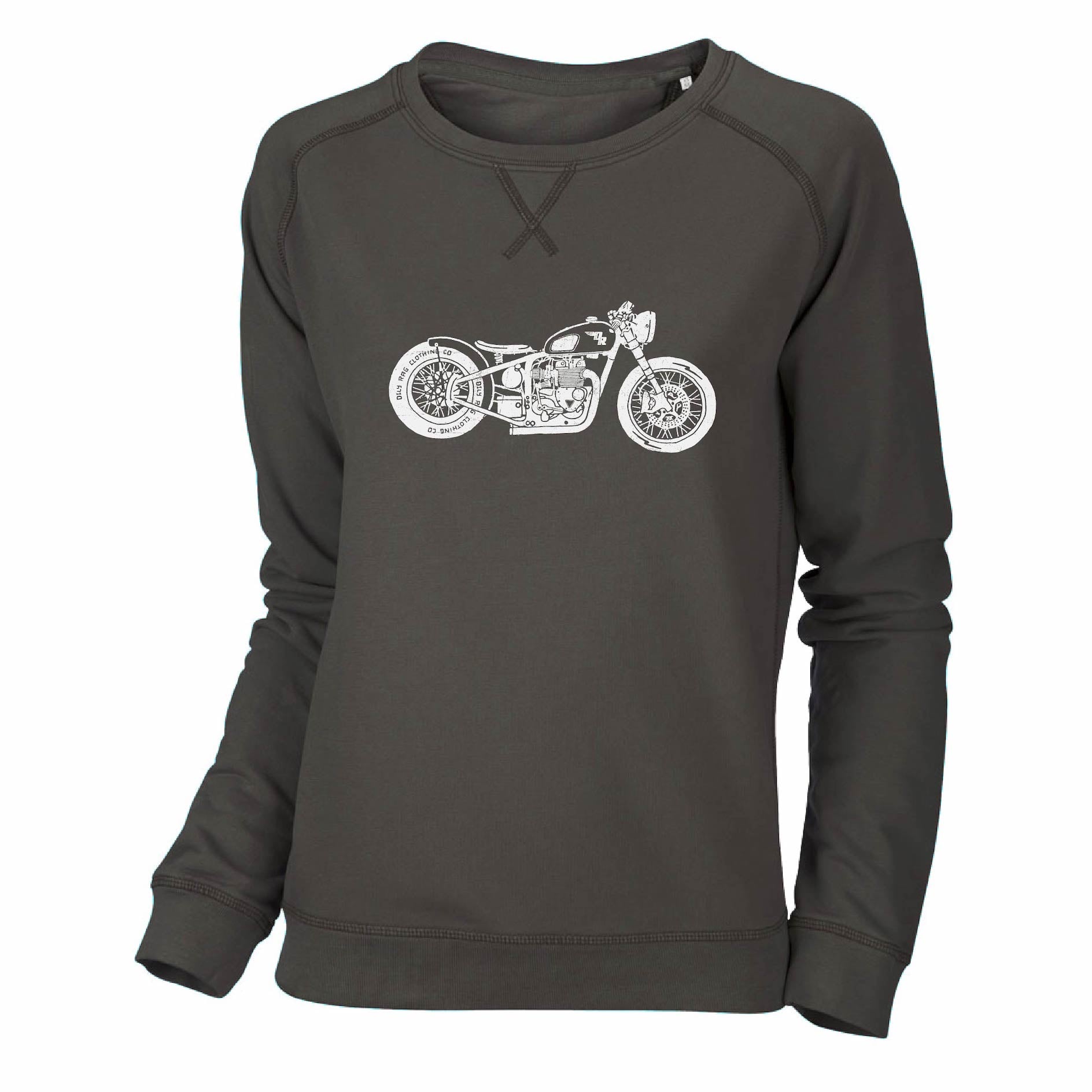 Womens Motorcycle Bobber Crew Neck Sweatshirt - Khaki Brown | Oily Rag Co