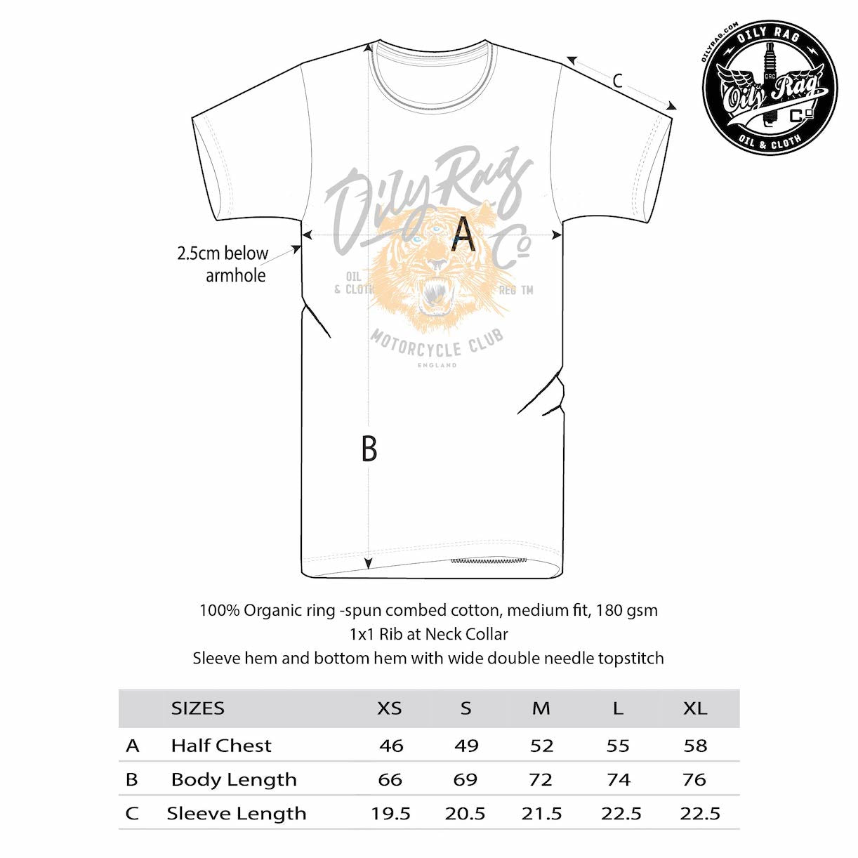 Motorcycle Club Tiger T-shirt - Unisex - White