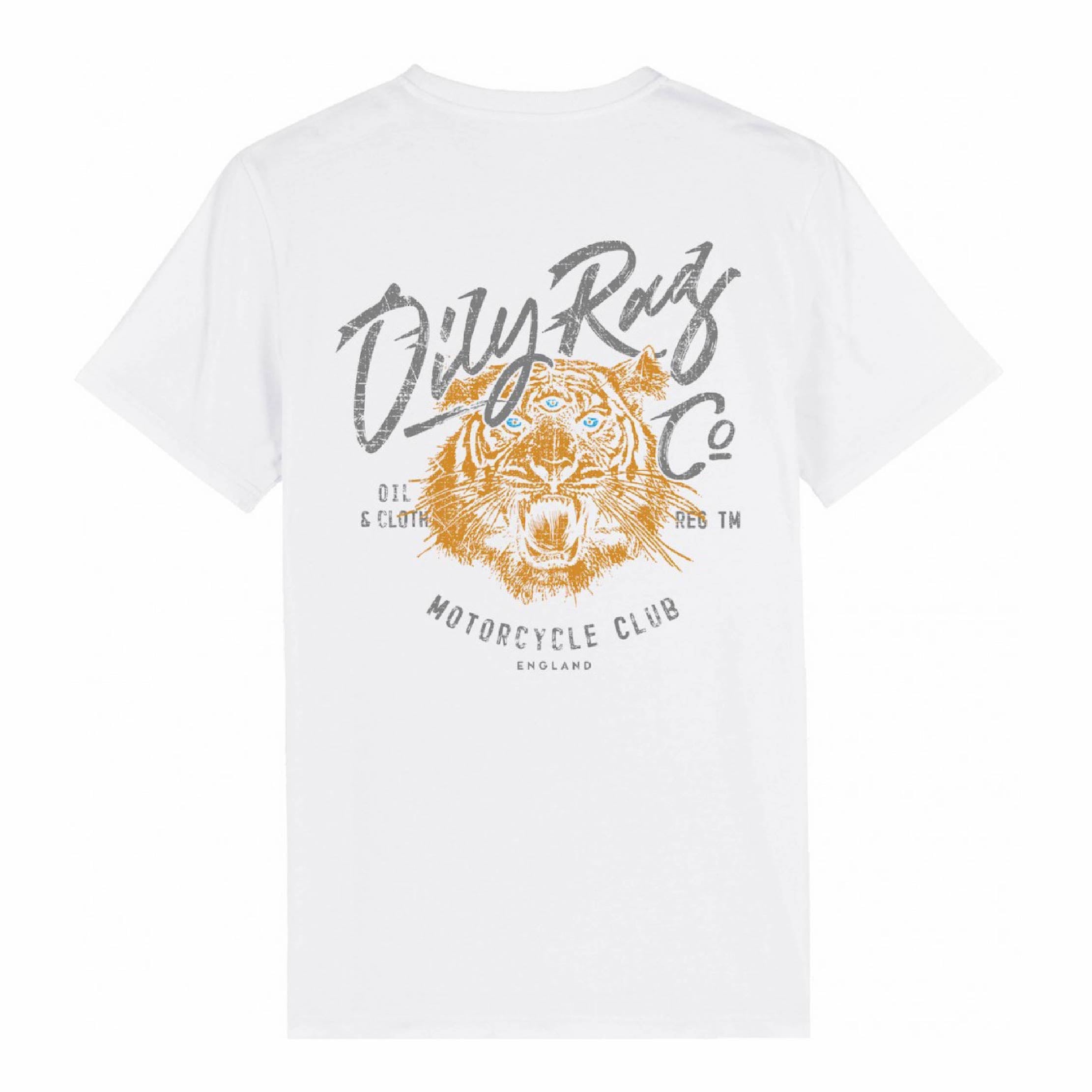 Motorcycle Club Tiger T-shirt - Unisex - White | Oily Rag Co