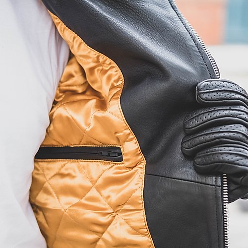 GOLDTOP BOBBER CE Armoured mens leather Jacket in Black with Knox CE Level 1 shoulder and elbow armour UK FREE POSTAGE