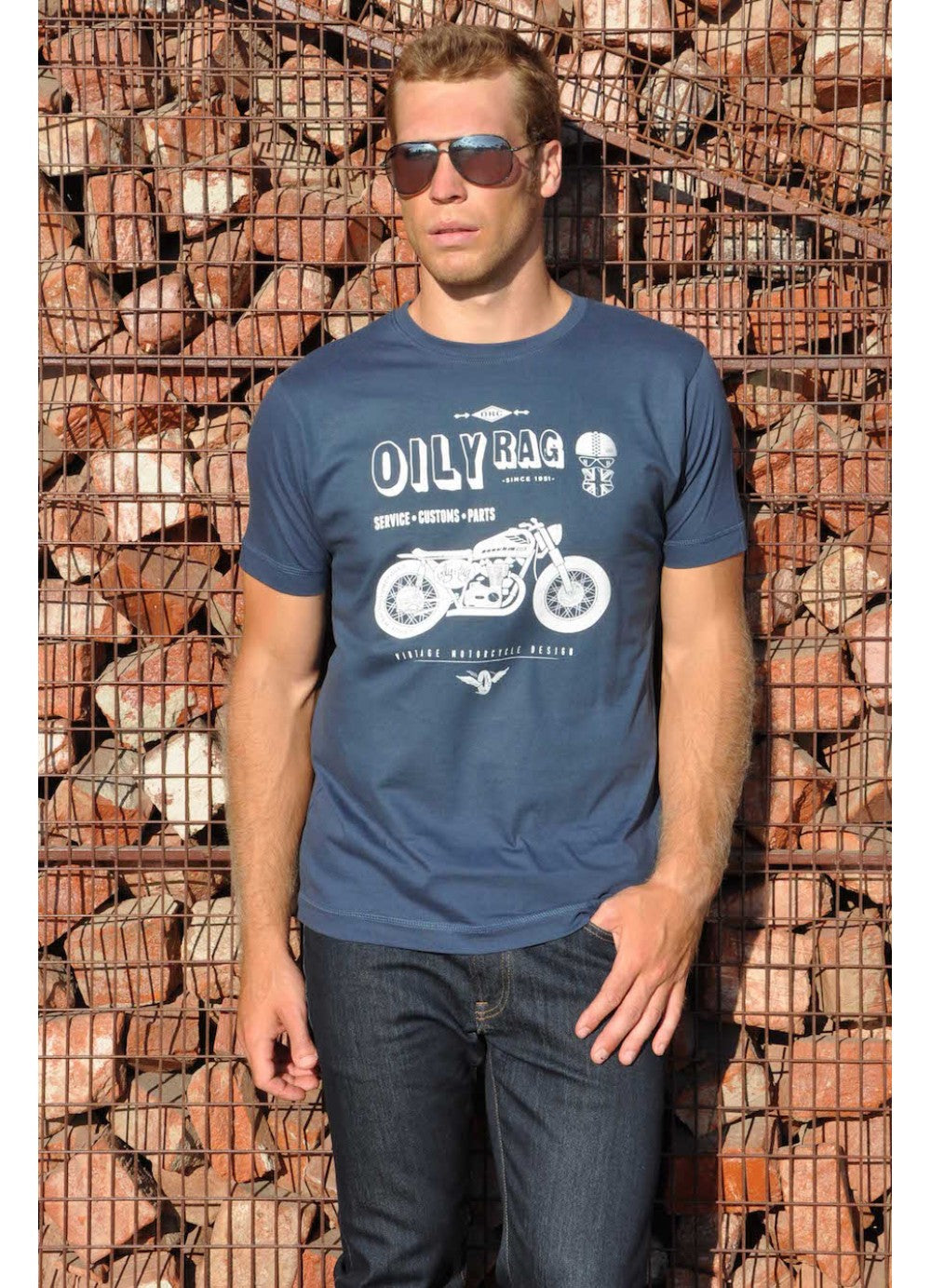 Shed Build Motorcycle T-shirt - Denim Blue