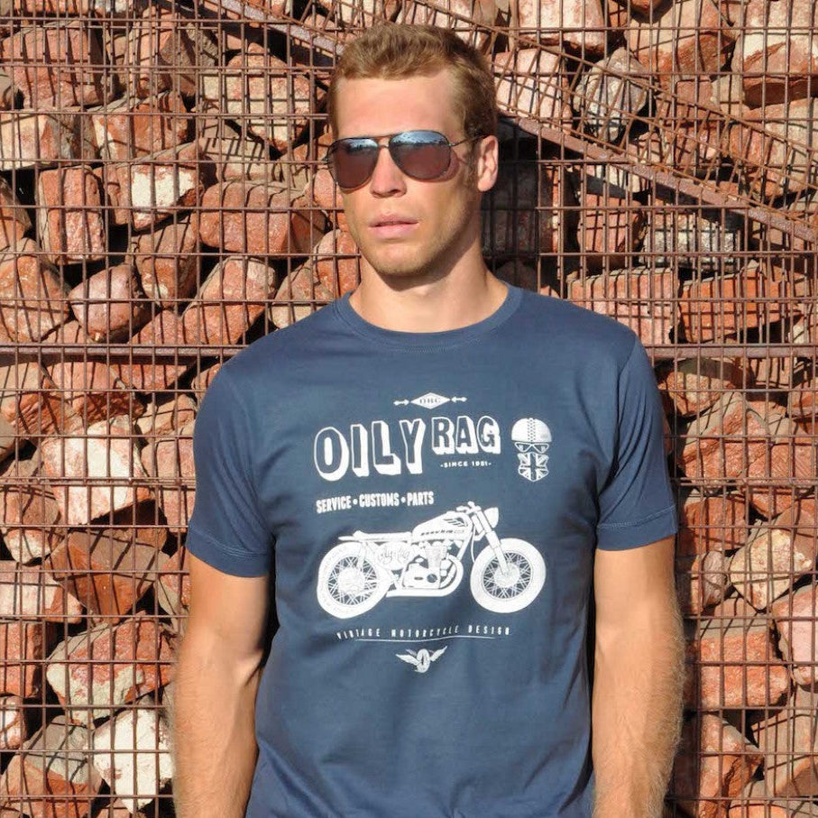 Shed Build Motorcycle T-shirt - Denim Blue