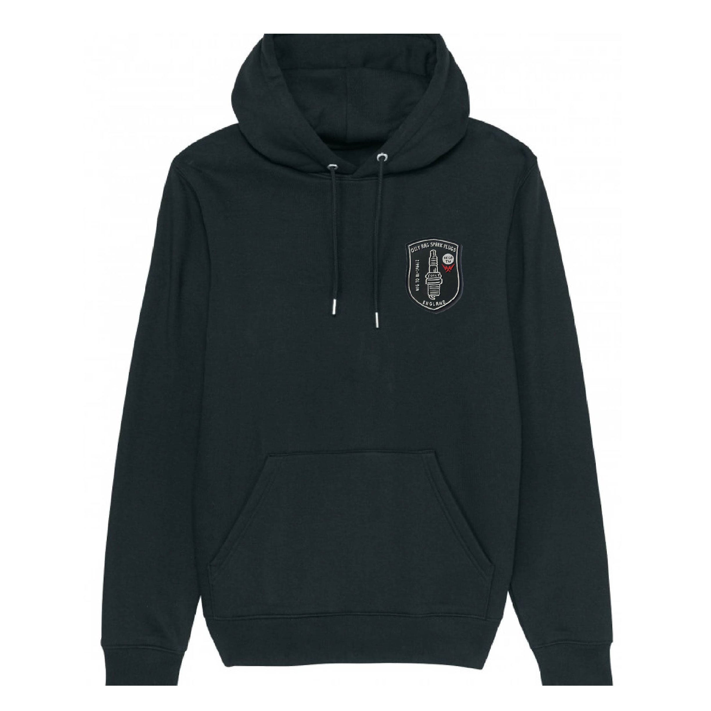 Spark Plug Pullover Hoodie - Back Print - Black | Oily Rag Co