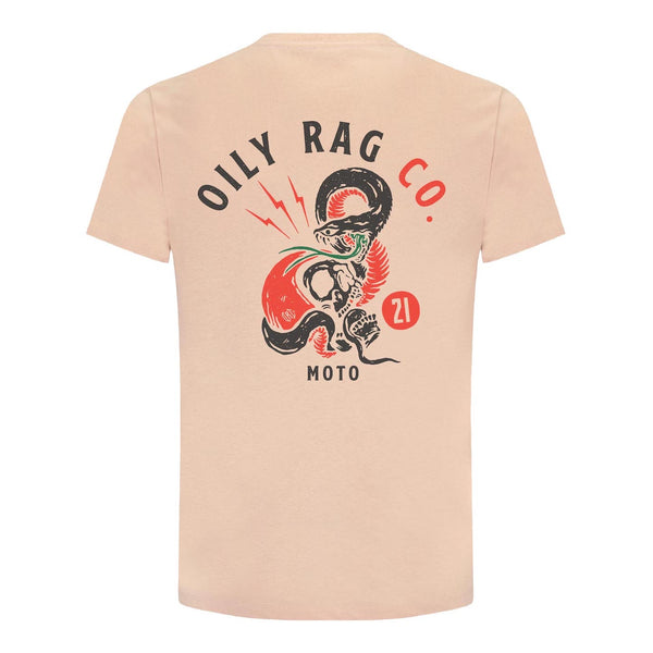 Oily Rag Co Unisex Skull n Snakes T-shirt - Back Print - Pale Pink - Urban Style collection