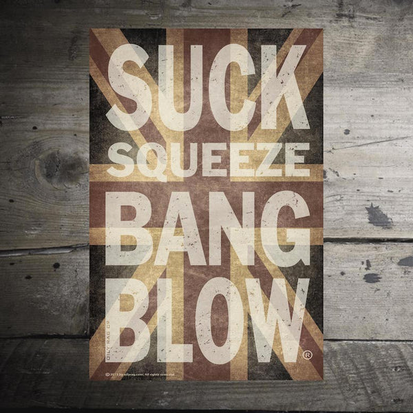 Suck Squeeze Bang Blow™ Union Jack Alloy Sign