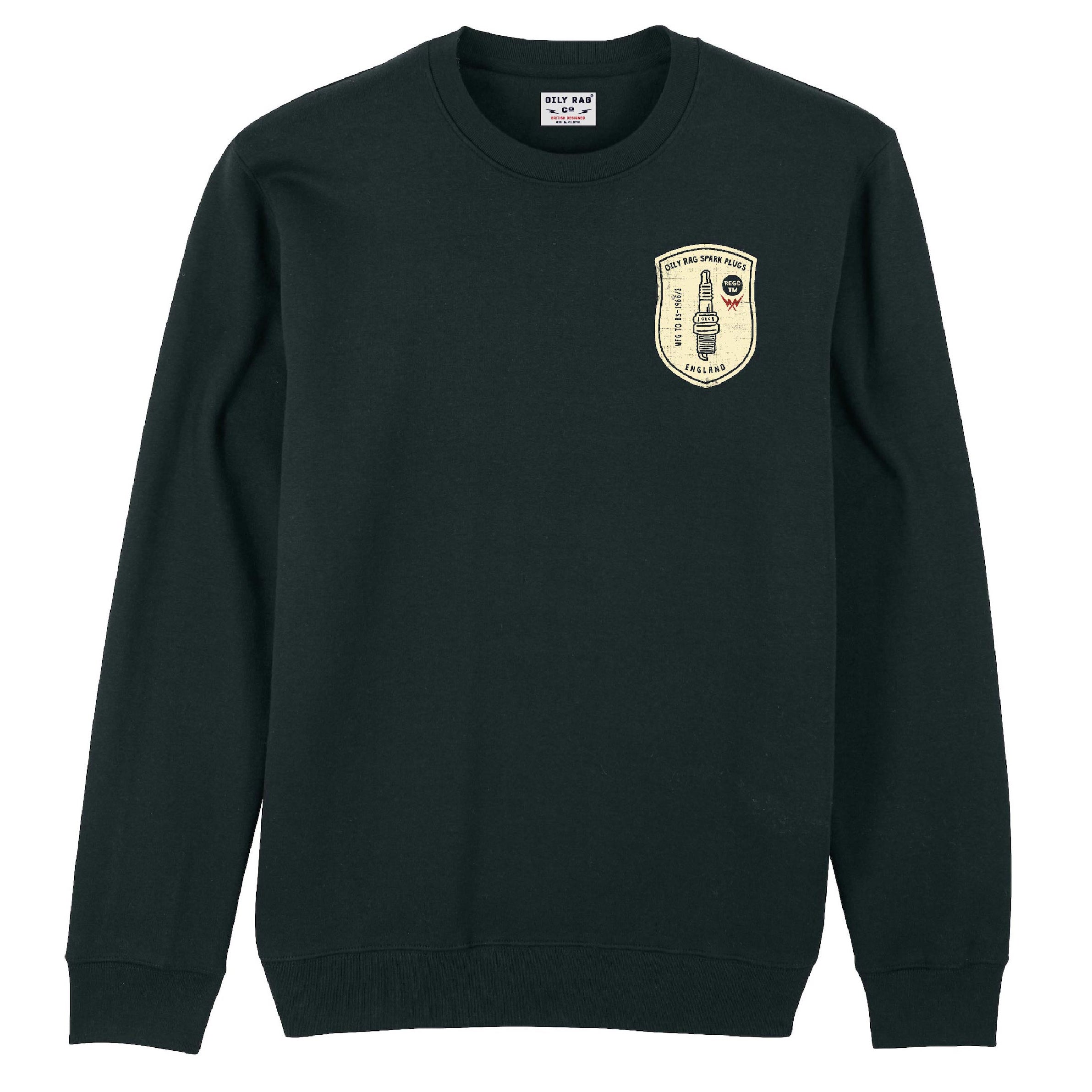 Spark Plug Crew Neck Sweatshirt - Black - Print Design Back & Front