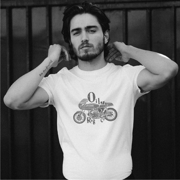 Vintage Cafe Racer T-shirt - The Duke - White - Urban Style collection