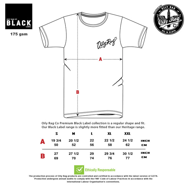 Oily Rag Co Authentic Retro T-shirt - Ash Black - Black Label Collection