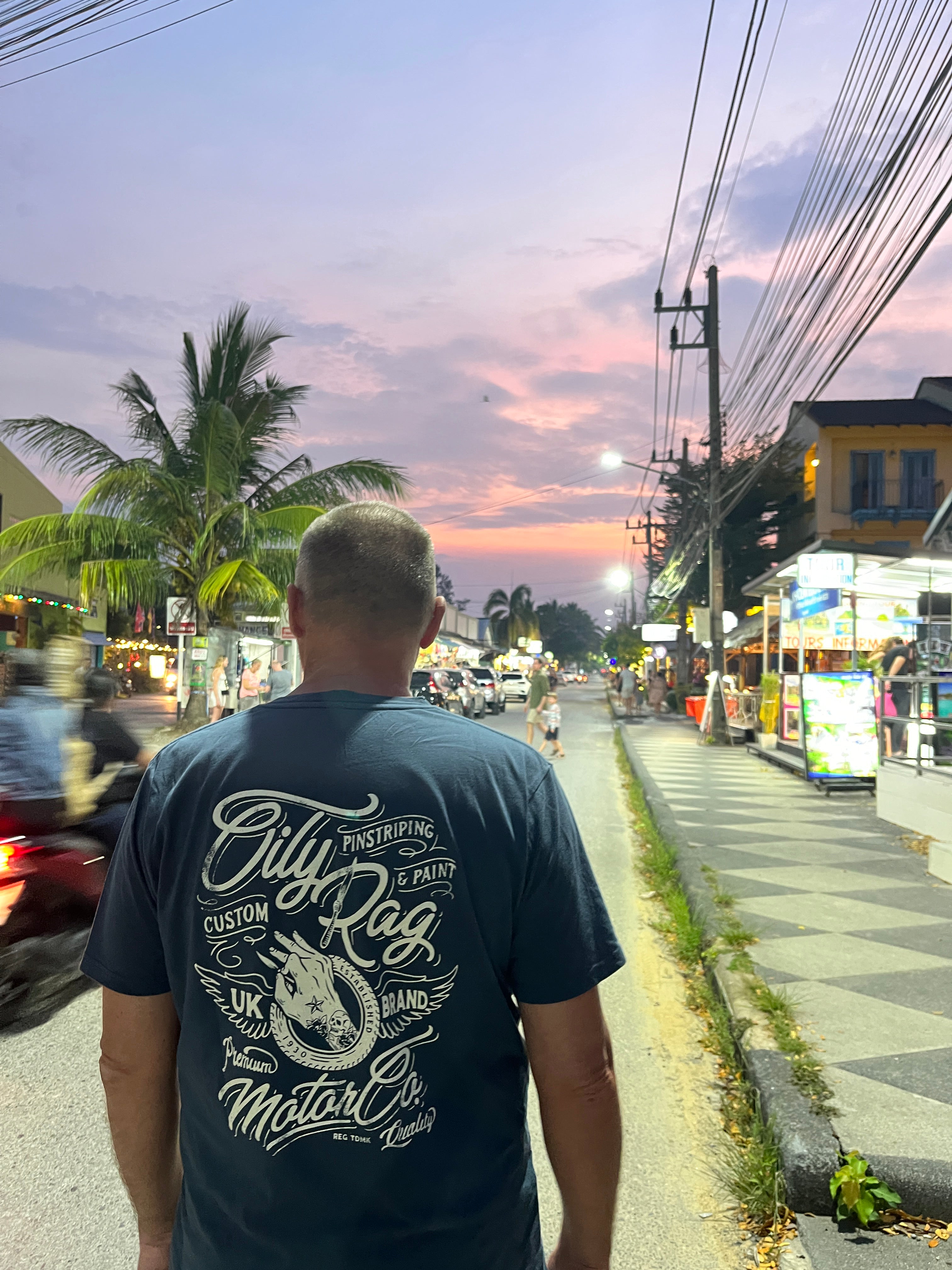 Paint & Pinstriping Artisan T-shirt - Back Print - Denim Blue