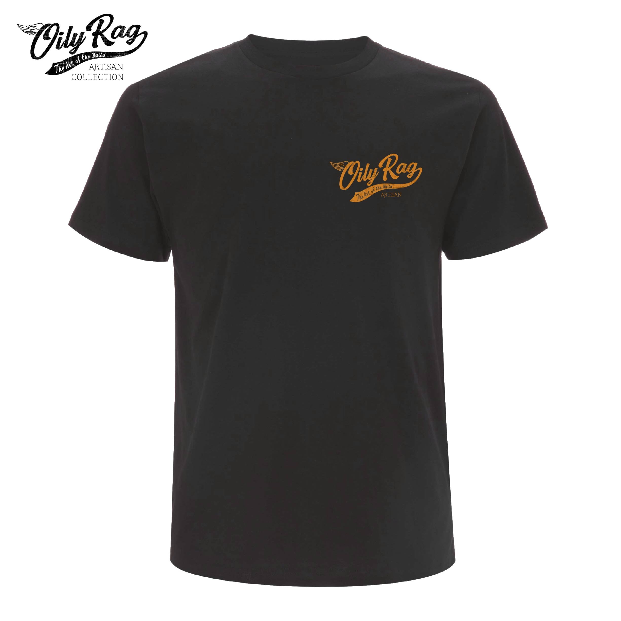 tshirt, tee, cotton, black tshirt, artisan, orange screen print