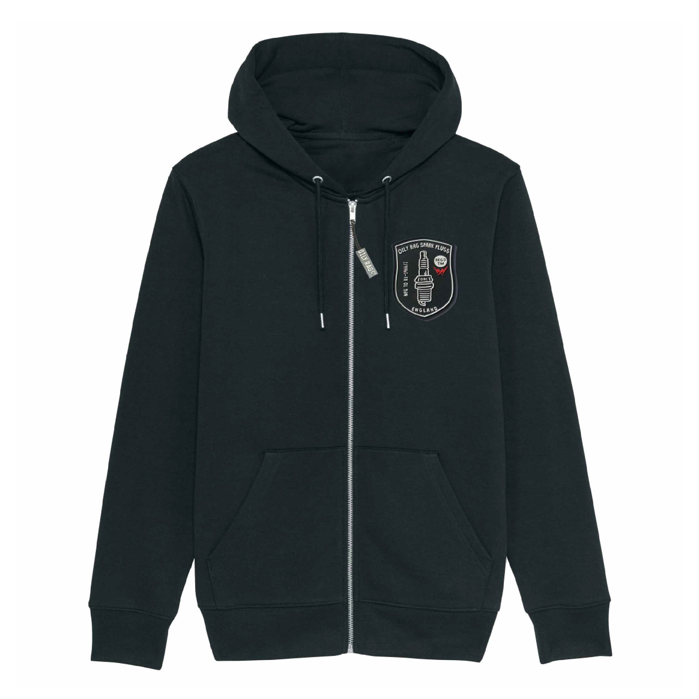 Spark Plug Zip-Thru Hoodie - Back Print - Black | Oily Rag Co