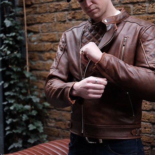GOLDTOP BOBBER CE Armoured leather mens Jacket in Brown with Knox CE Level 1 shoulder and elbow armour UK FREE POSTAGE