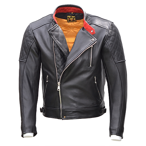 GOLDTOP BOBBER CE Armoured mens leather Jacket in Black with Knox CE Level 1 shoulder and elbow armour UK FREE POSTAGE
