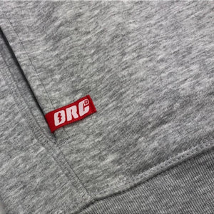 melange grey, red label, logo, brand