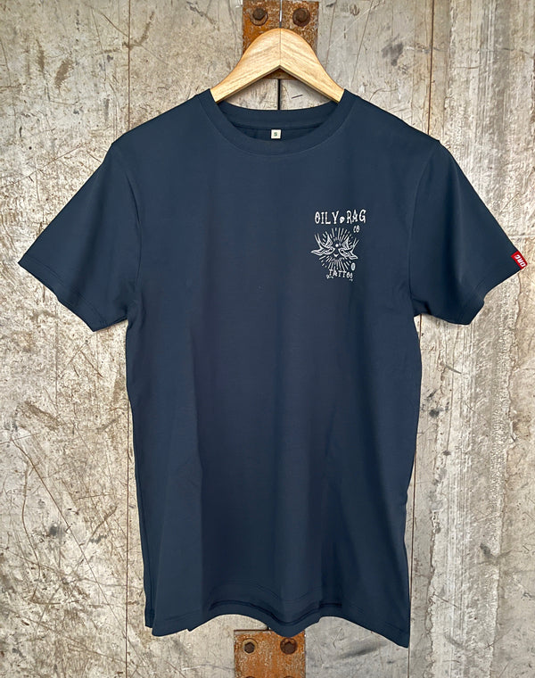 Oily Rag Co Tattoo T-shirt - Back Print - Denim Blue