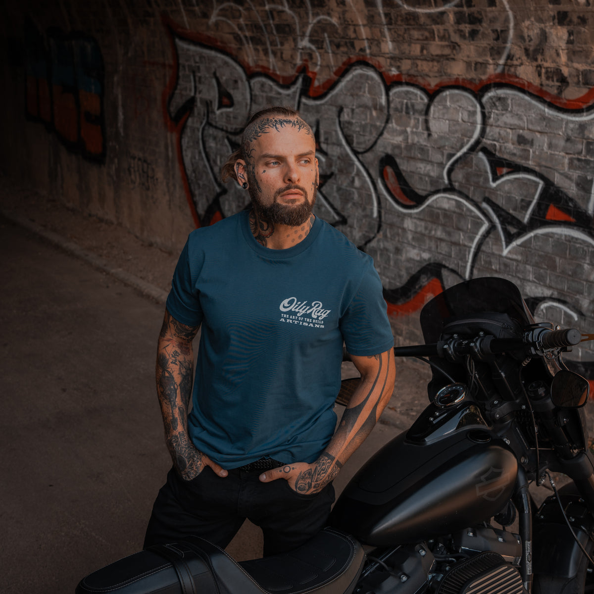 Paint & Pinstriping Artisan T-shirt - Back Print - Denim Blue