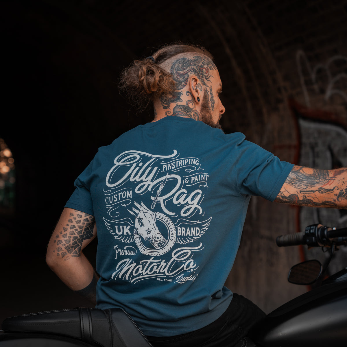 Paint & Pinstriping Artisan T-shirt - Back Print - Denim Blue