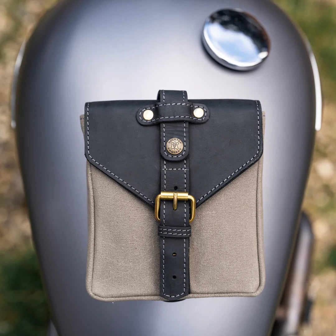 Canvas & Leather Tank Bag - Small - Slate Grey & Black