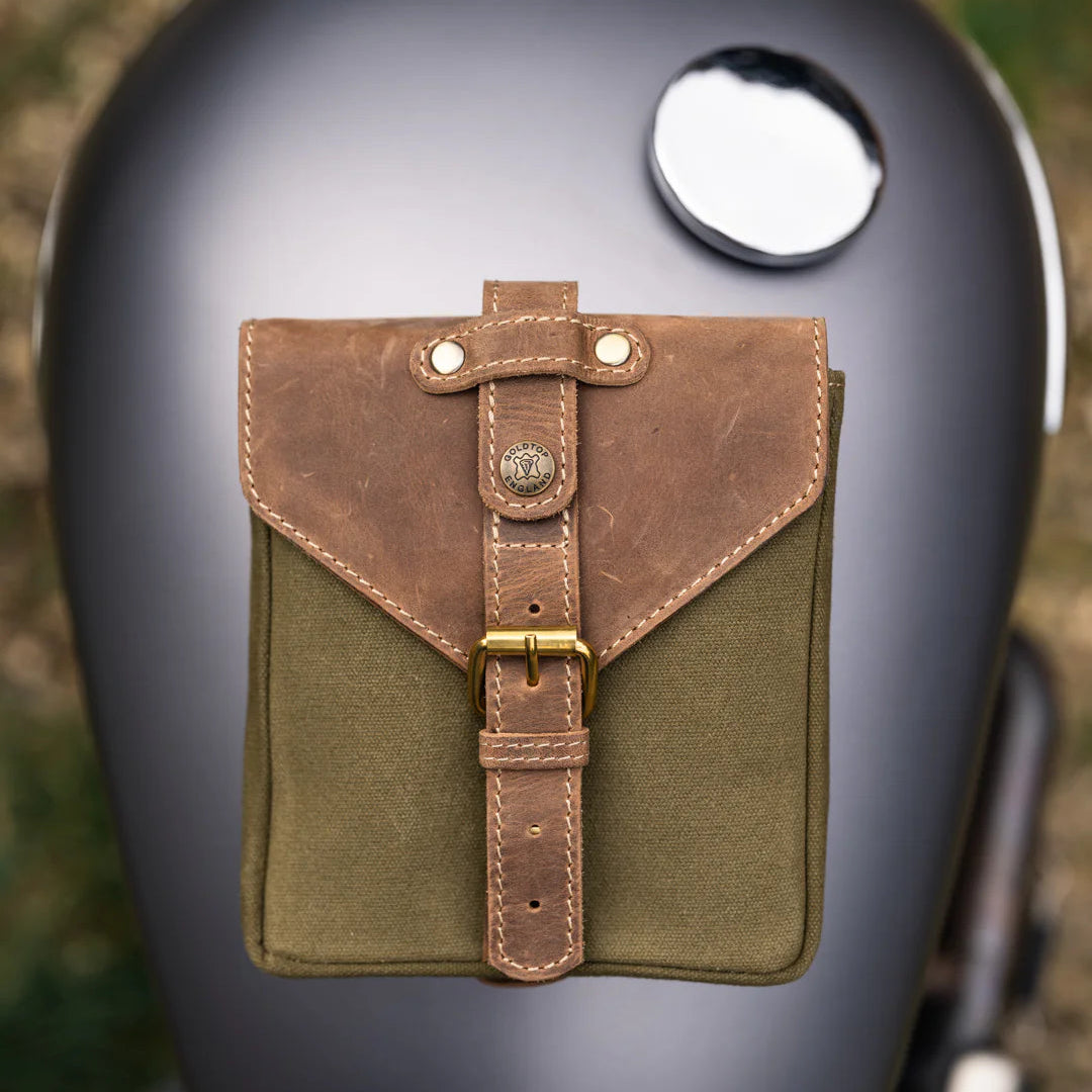 Canvas & Leather Tank Bag - Small - Olive Green & Light Tan