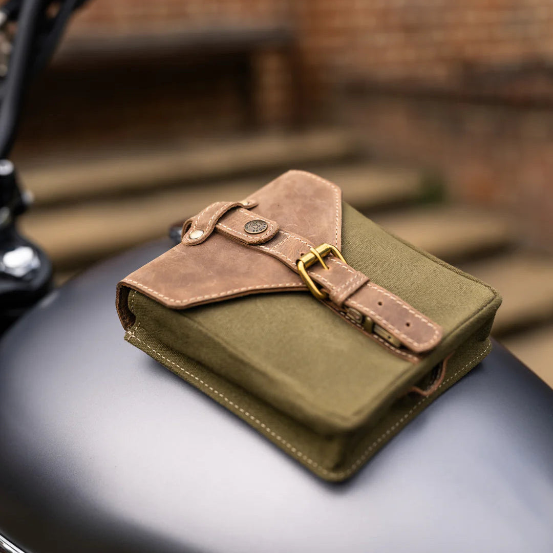 Canvas & Leather Tank Bag - Small - Olive Green & Light Tan