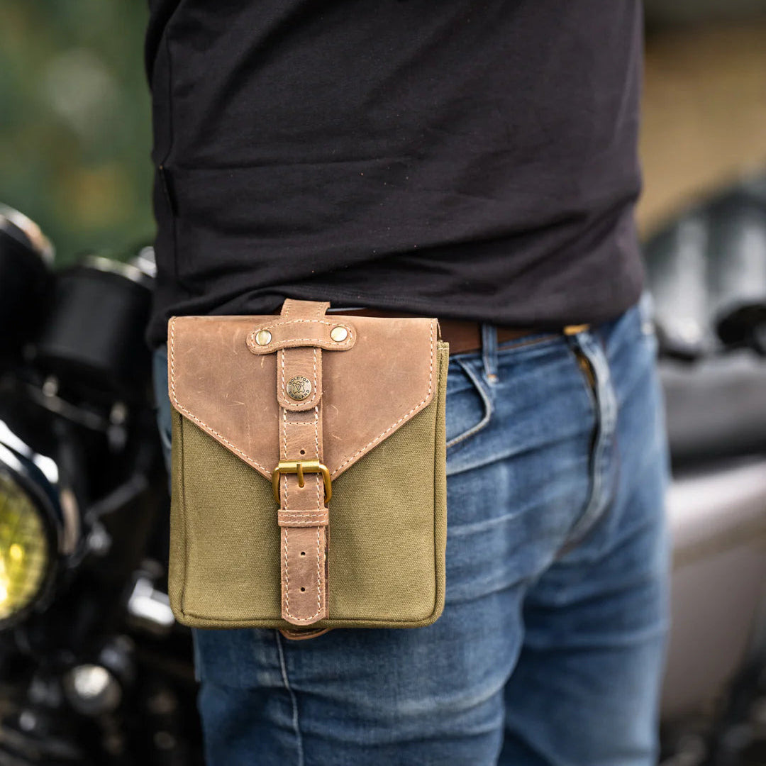 Canvas & Leather Tank Bag - Small - Olive Green & Light Tan