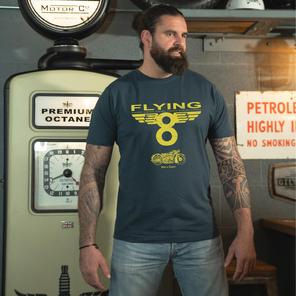 Flying 8 Motorcycle T-shirt - Denim Blue - Black Label