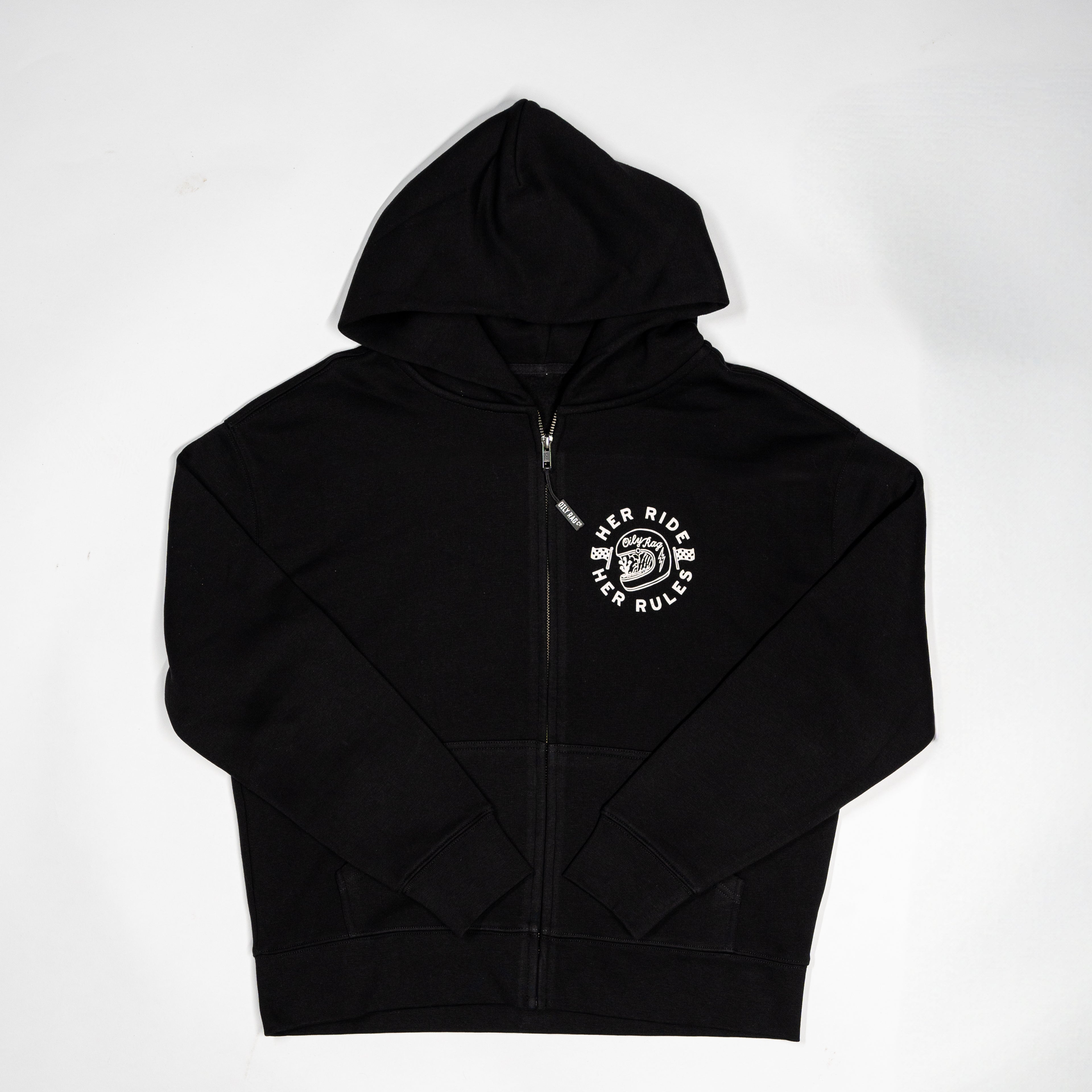 Her Ride Her Rules Zip Hoodie - Black