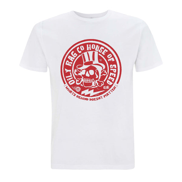 White Tshirt, red graphic print, skull and crossbones, cooton, premium T-shirt, menswear, casual tshirt